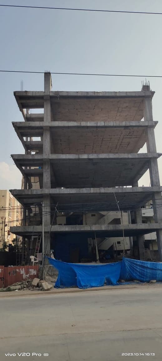 Reinforced concrete structural frame of a multi-storey building under construction